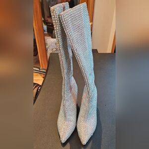 Betsey Johnson Silver Rhinestone Heeled Boots